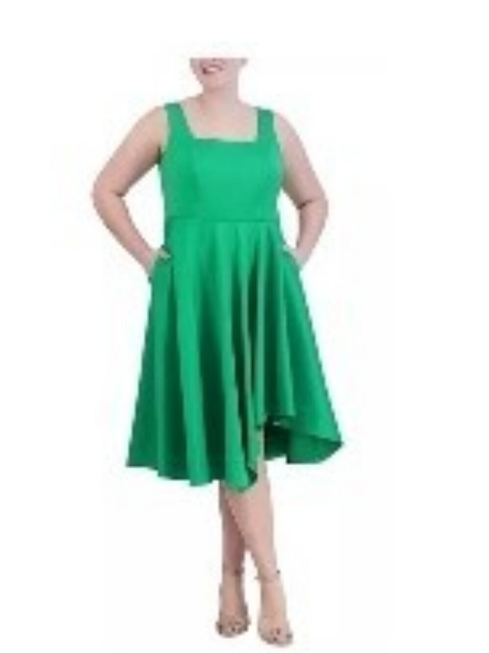 Eliza J Square-Neck Sleeveless Asymmetric-Hem Dress, Size 14, NWOT, Green